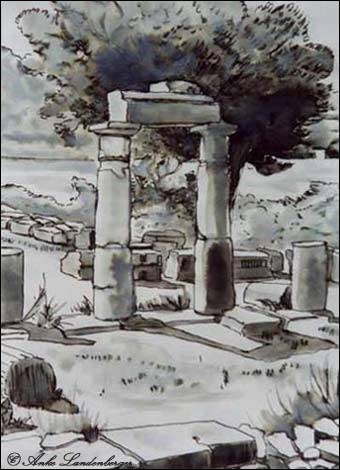 In der antiken Stadt Kaunos , Türkei, Tinte / lavierte Federzeichnung